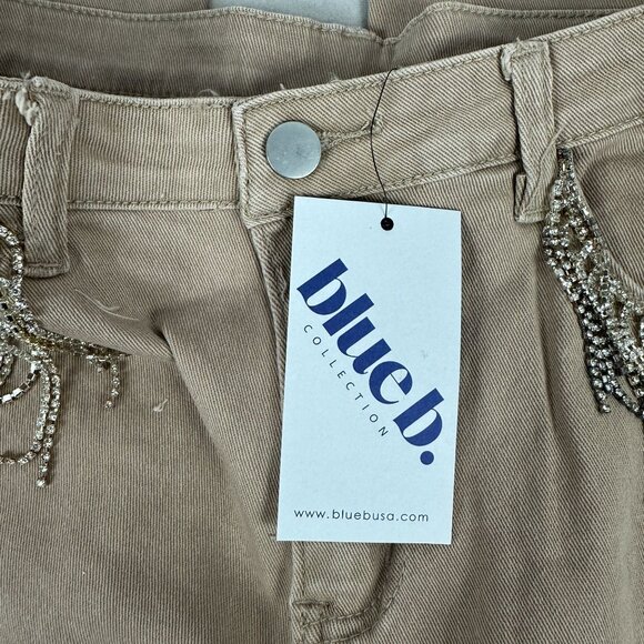 Blue B Collection Flared Khaki Jeans With Rhinestone Fringe Pockets Size L - Picture 5 of 7